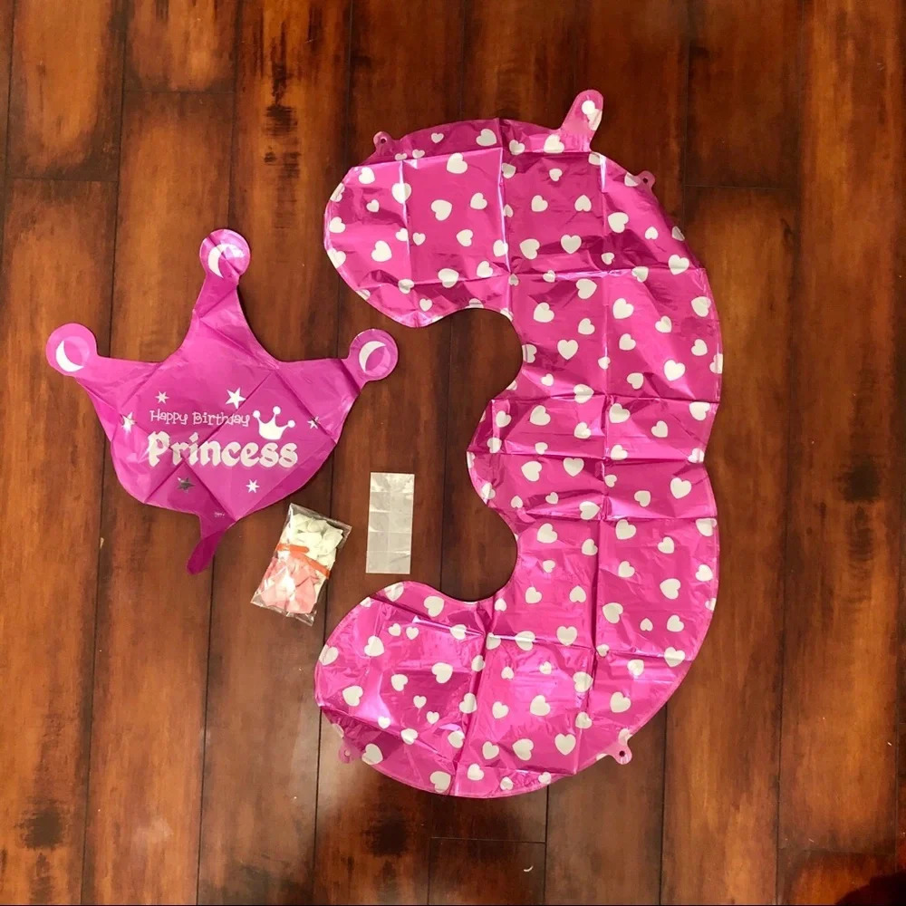 Happy Birthday Princess Crown and #3 Pink Balloon Display/Decoration - Picture 4 of 7